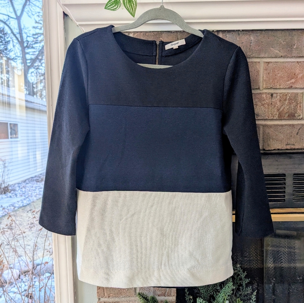 Women's Medium Madewell Ribbed Color Block Top with Zipper on Back